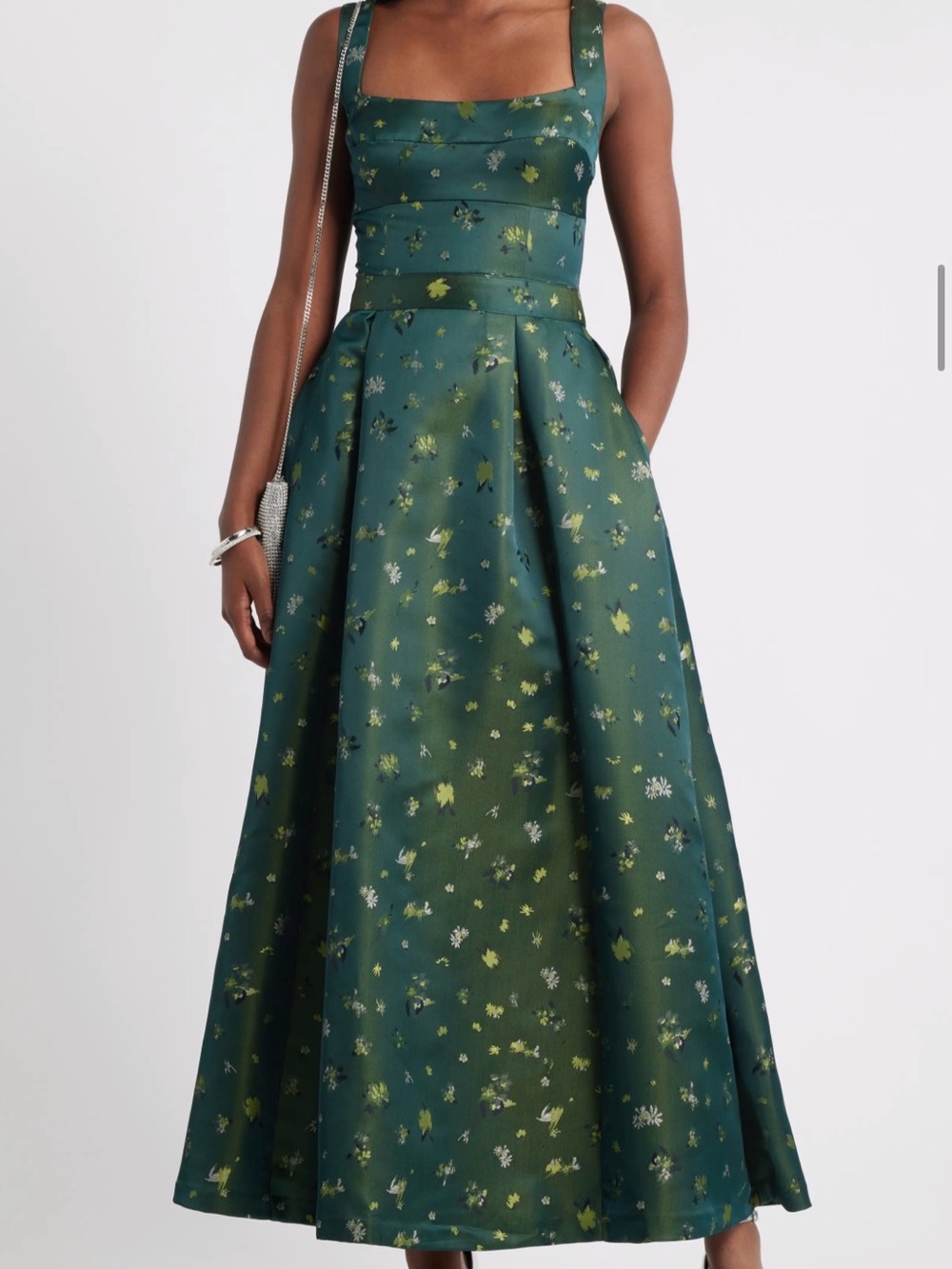 Green Floral Square-Neck Maxi Dress